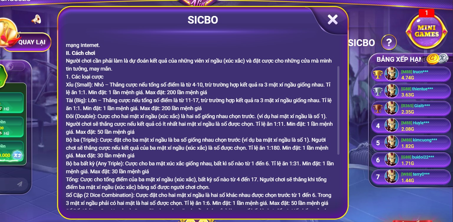 Cập nhật luật chơi Sicbo tại Gamvip